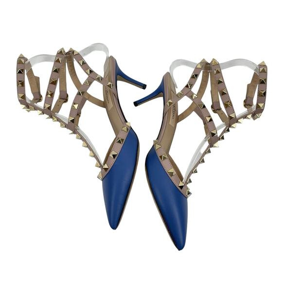Valentino Garavani Rockstud 65mm Leather Caged Pump Blue Pink Size 36.5 - Picture 7 of 13